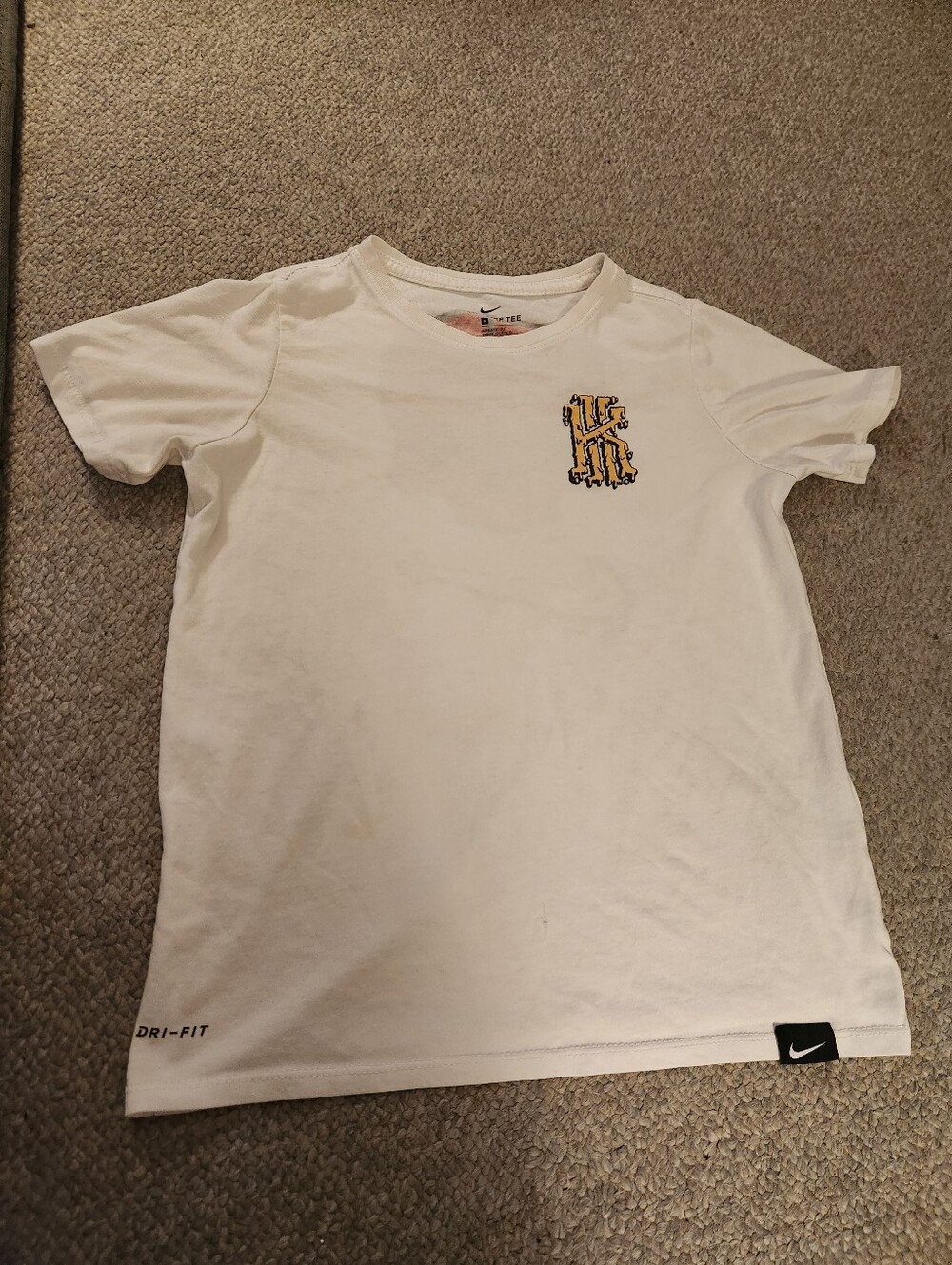 Nike Kids' White Short Sleeve Tee with Yellow Chest Graphic
